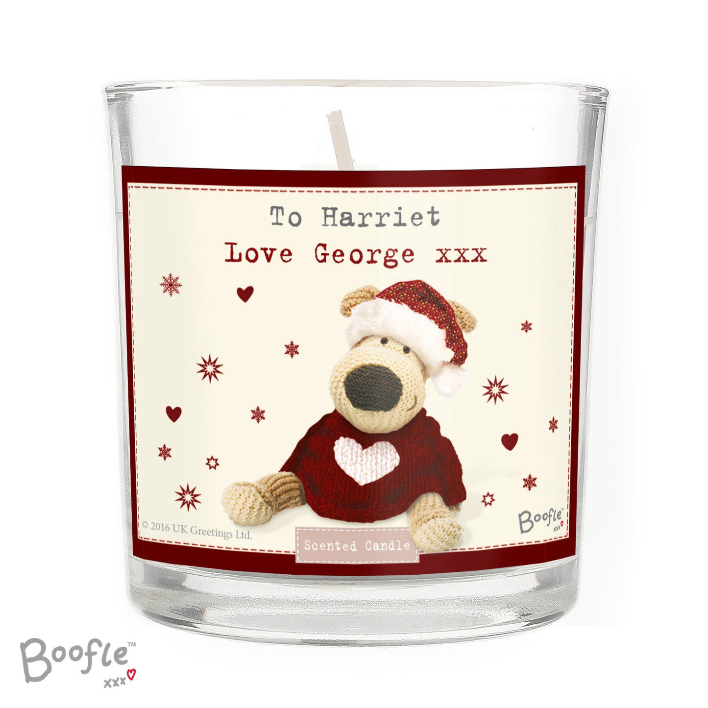 Personalised Boofle Christmas Love Scented Jar Candle - Personalise It!