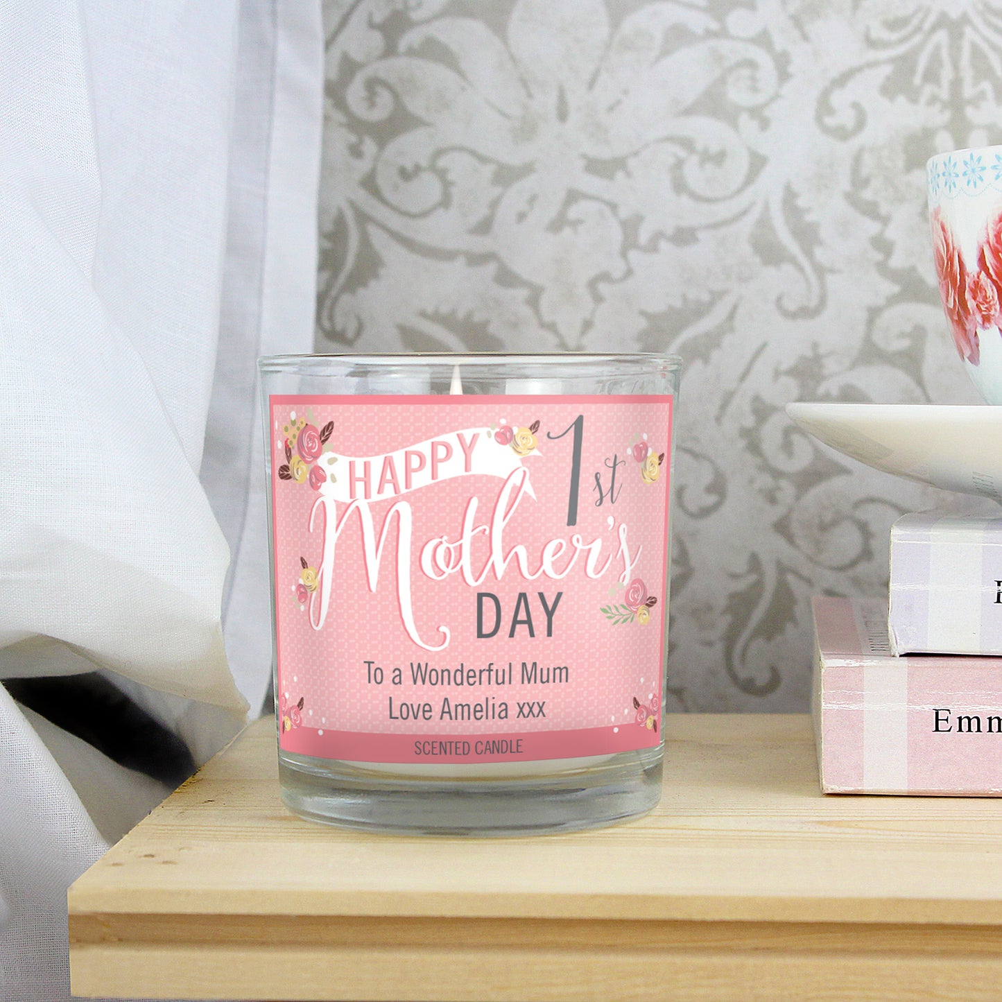 Personalised Floral Bouquet 1st Mothers Day Scented Jar Candle - Personalise It!
