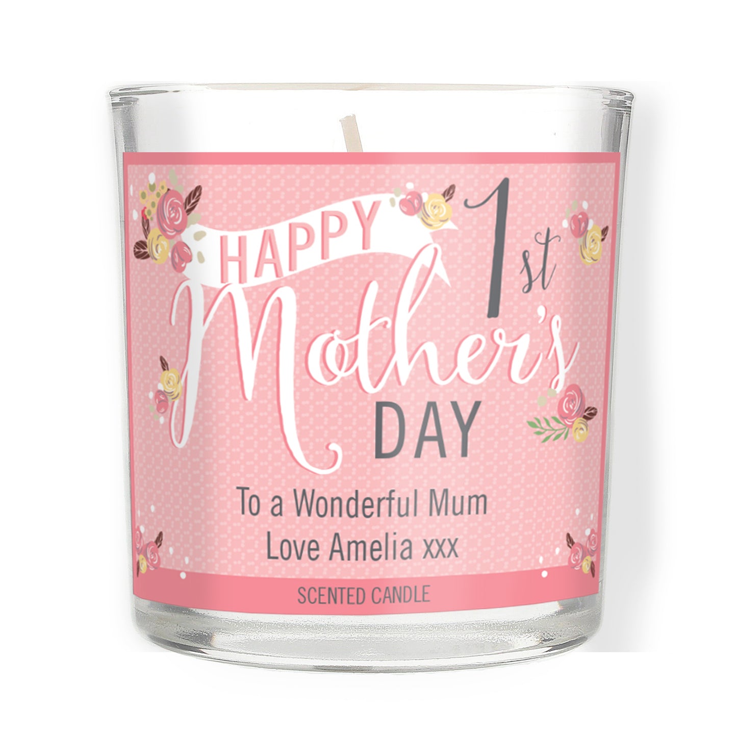 Personalised Floral Bouquet 1st Mothers Day Scented Jar Candle - Personalise It!