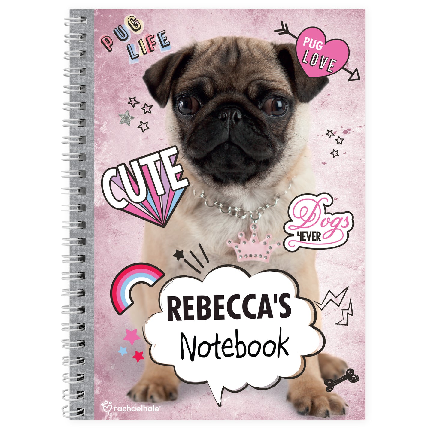 Personalised Rachael Hale Doodle Pug A5 Notebook - Personalise It!
