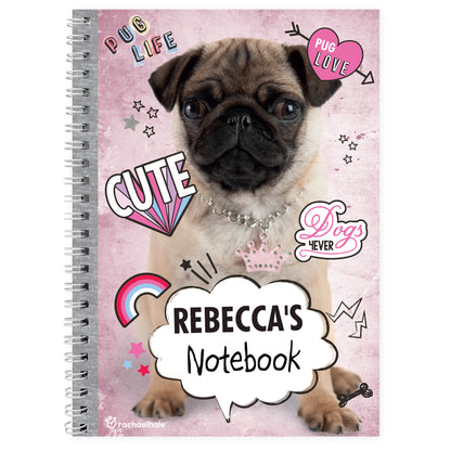 Personalised Rachael Hale Doodle Pug A5 Notebook - Personalise It!