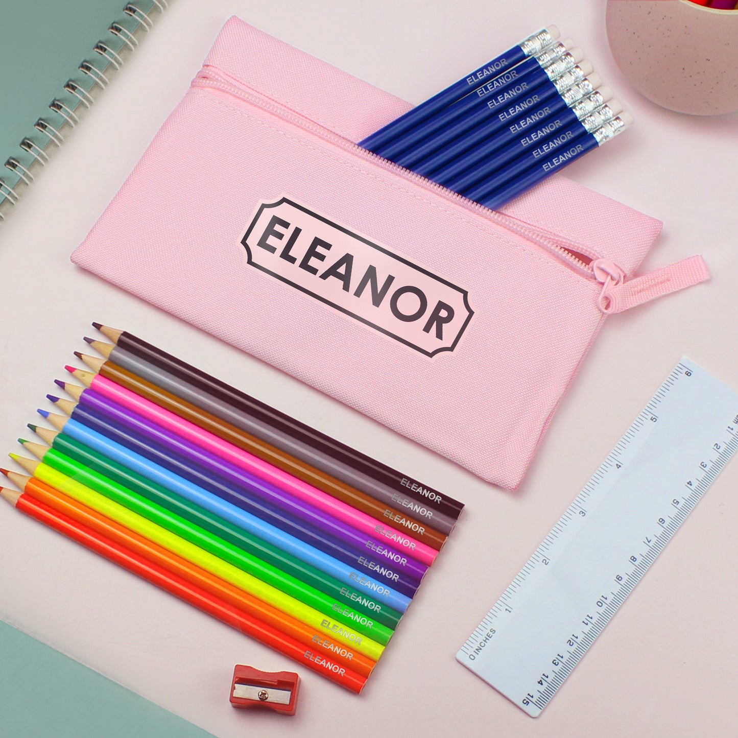 Pink Pencil Case with Personalised Pencils & Crayons - Personalise It!