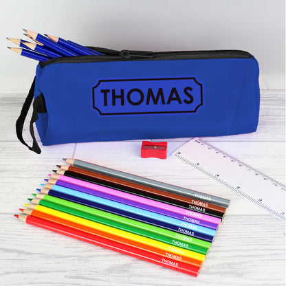 Blue Pencil Case with Personalised Pencils & Crayons - Personalise It!
