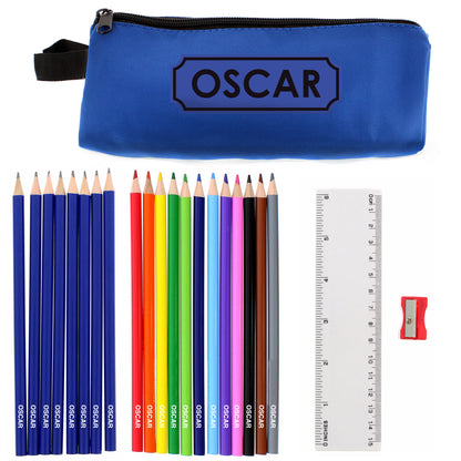 Blue Pencil Case with Personalised Pencils & Crayons - Personalise It!
