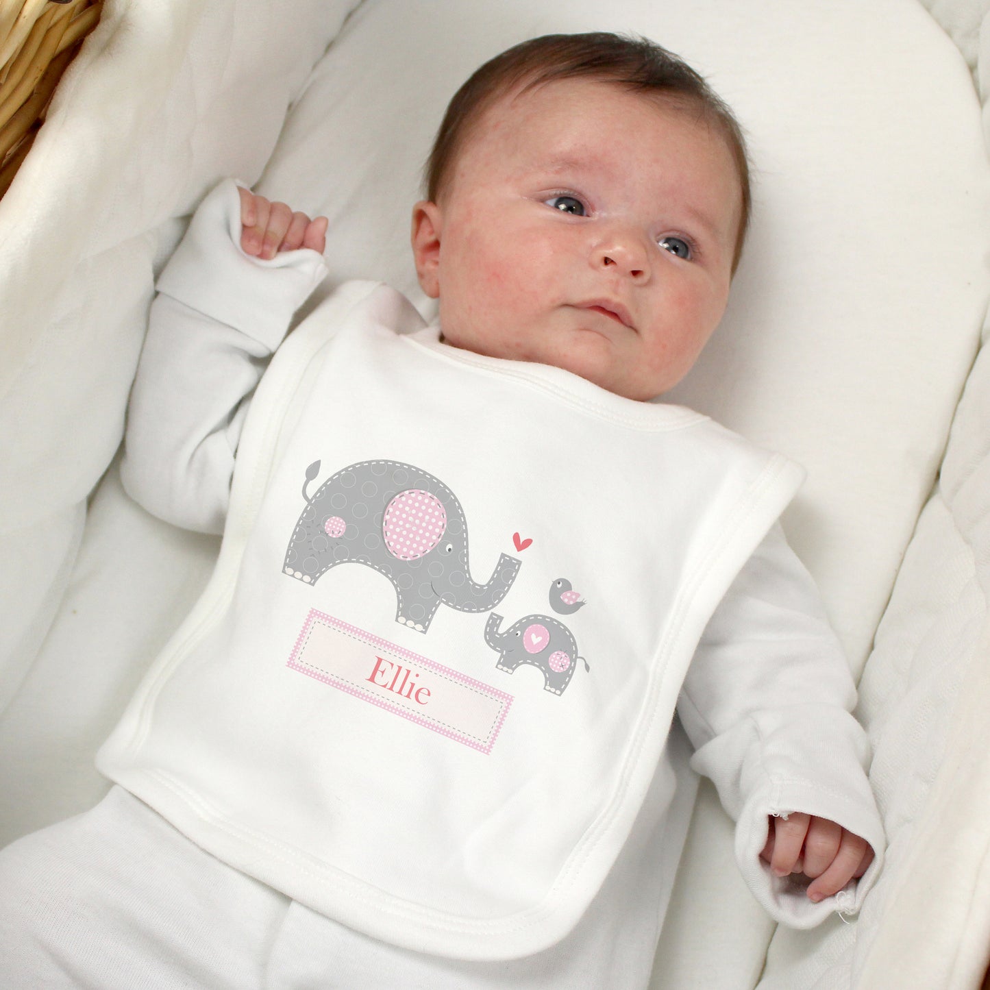 Personalised Pink Elephant 0-3 Months Baby Bib - Personalise It!