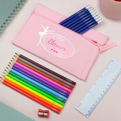 Pink Ballerina Pencil Case with Personalised Pencils & Crayons - Personalise It!