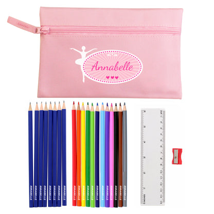 Pink Ballerina Pencil Case with Personalised Pencils & Crayons - Personalise It!
