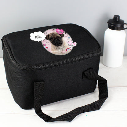 Personalised Rachael Hale Doodle Pug Black Lunch Bag - Personalise It!