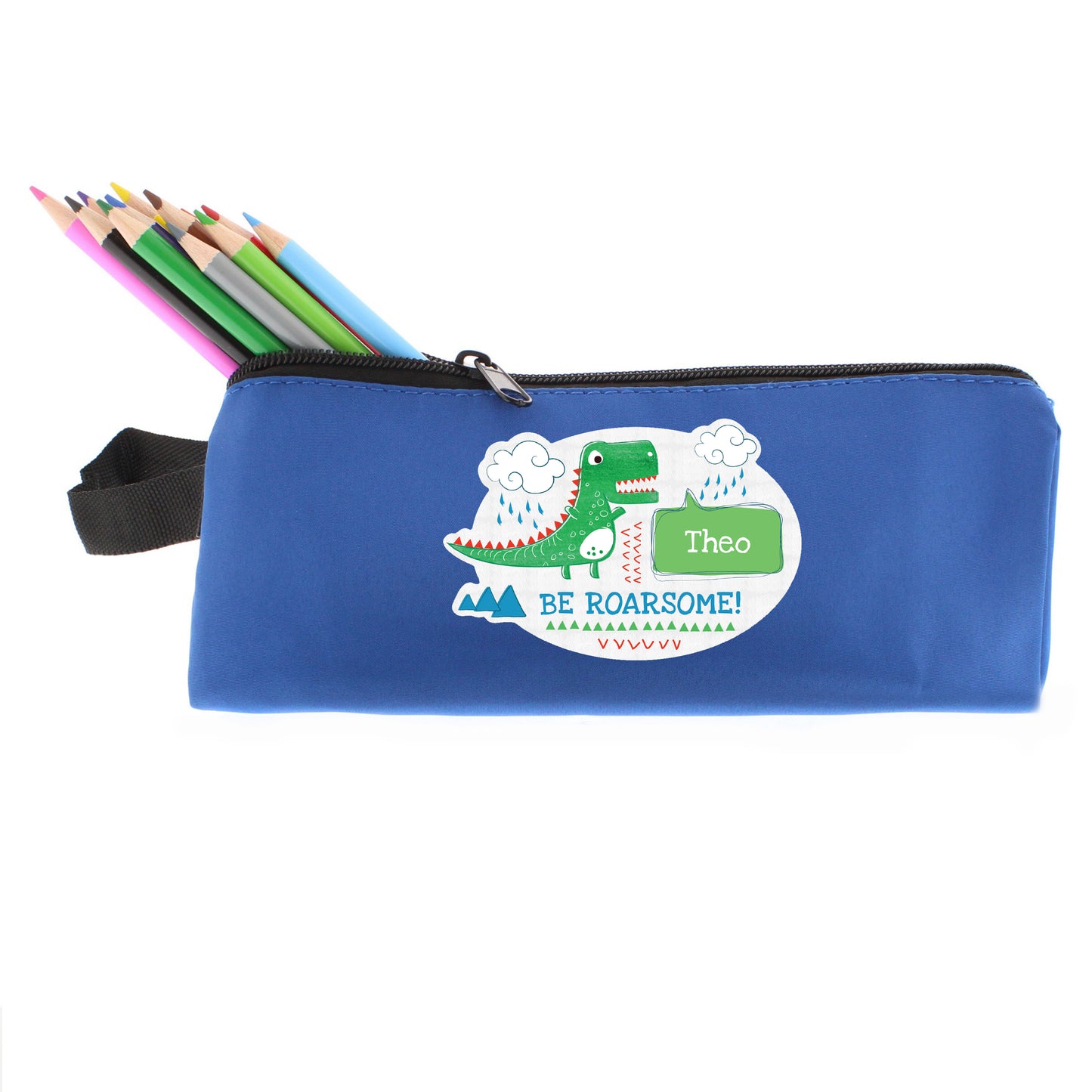Personalised 'Be Roarsome' Dinosaur Blue Pencil Case - Personalise It!