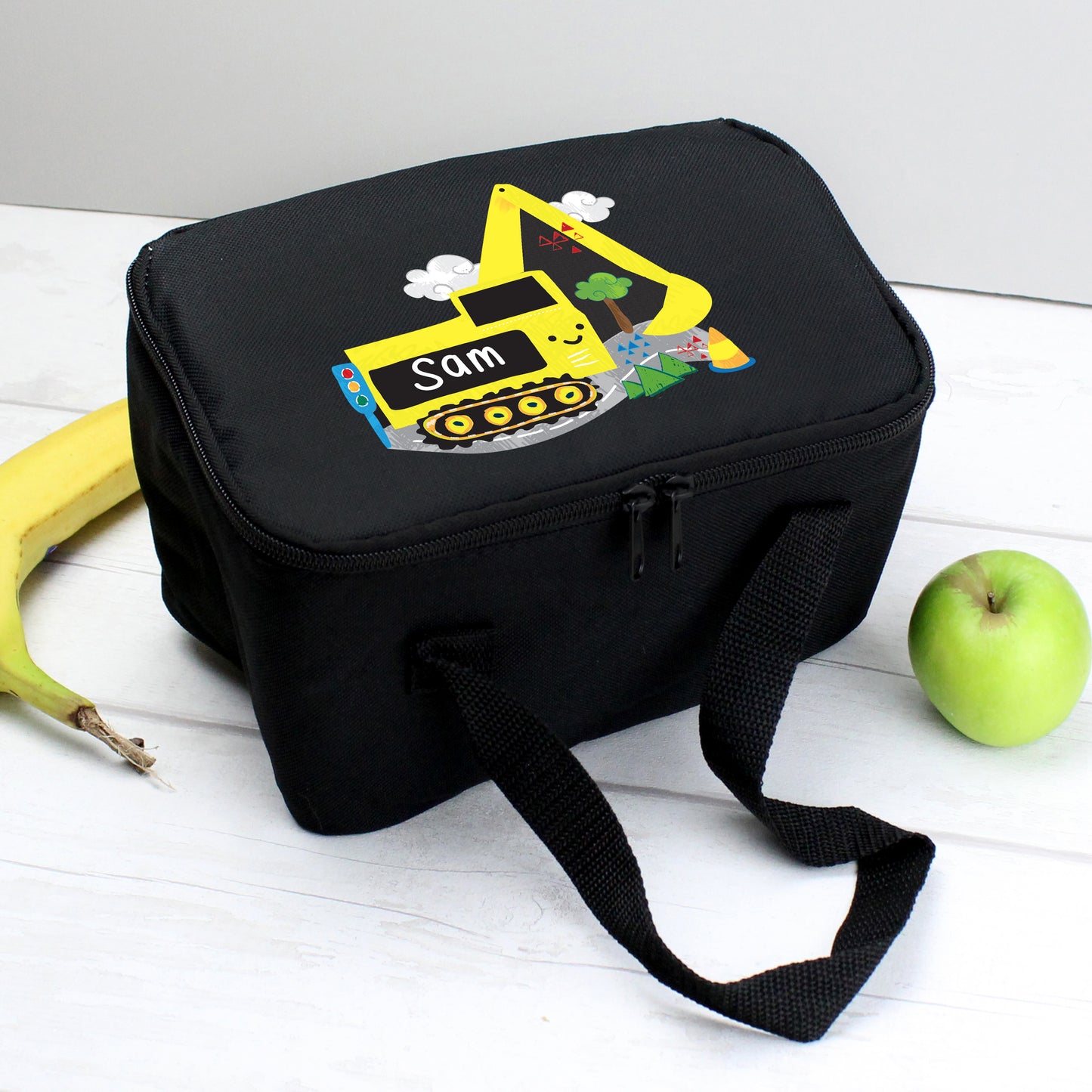 Personalised Digger Black Lunch Bag - Personalise It!