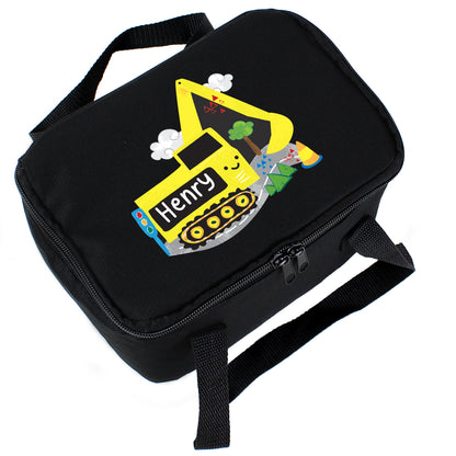 Personalised Digger Black Lunch Bag - Personalise It!