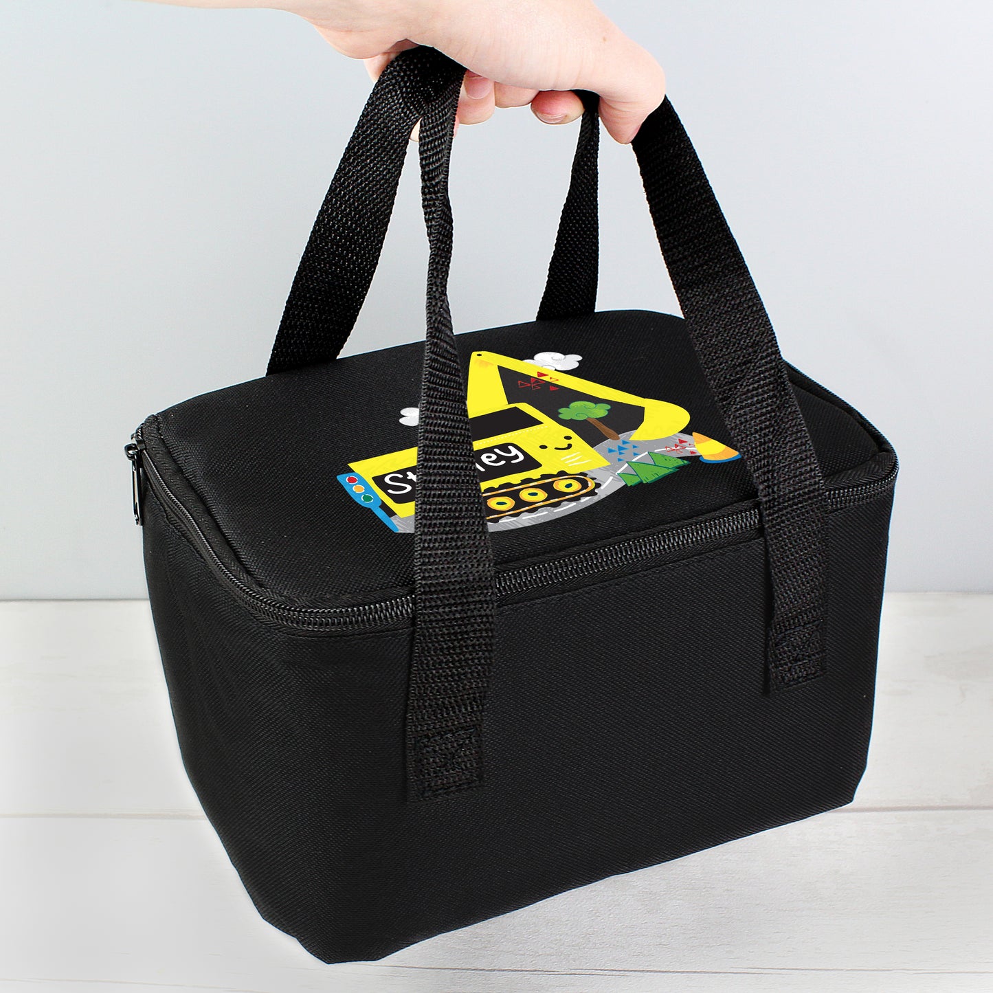 Personalised Digger Black Lunch Bag - Personalise It!