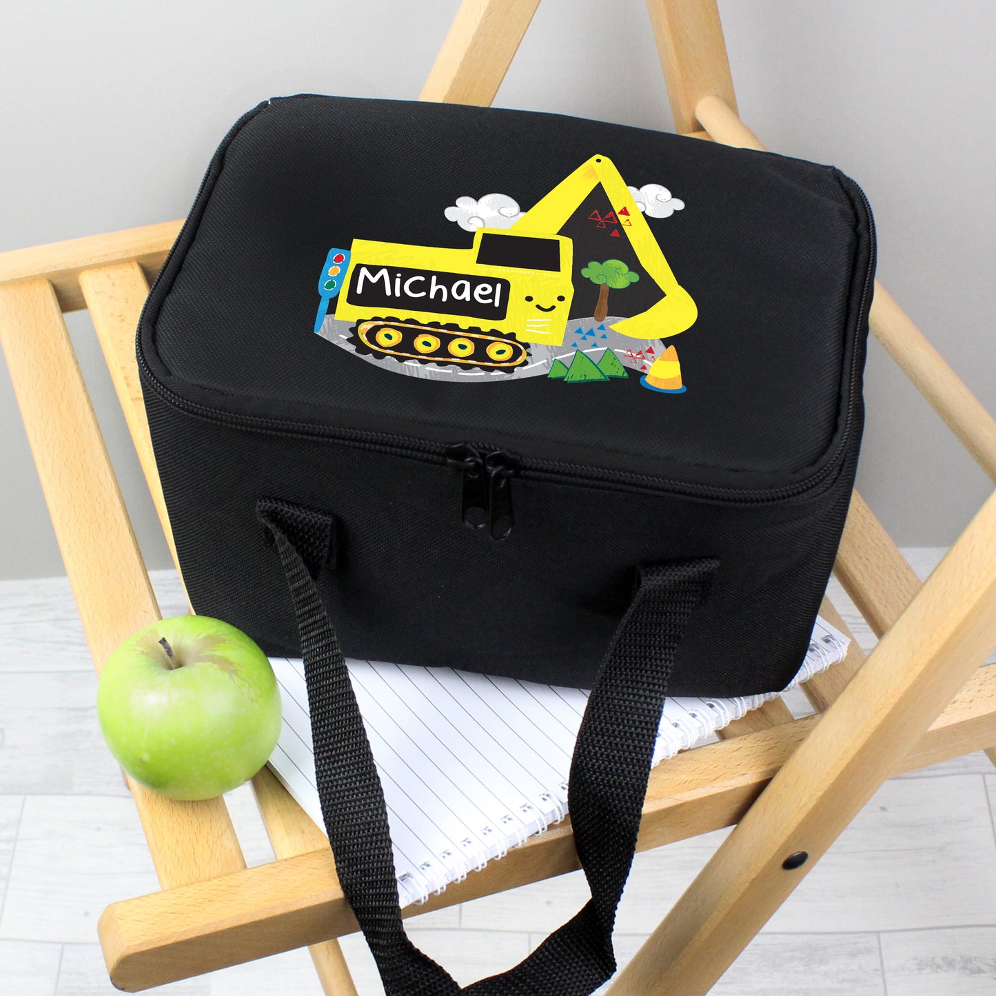 Personalised Digger Black Lunch Bag - Personalise It!