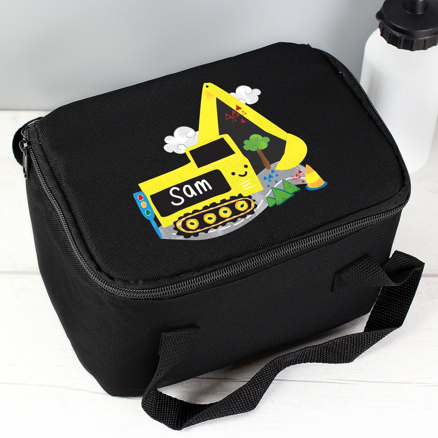 Personalised Digger Black Lunch Bag - Personalise It!