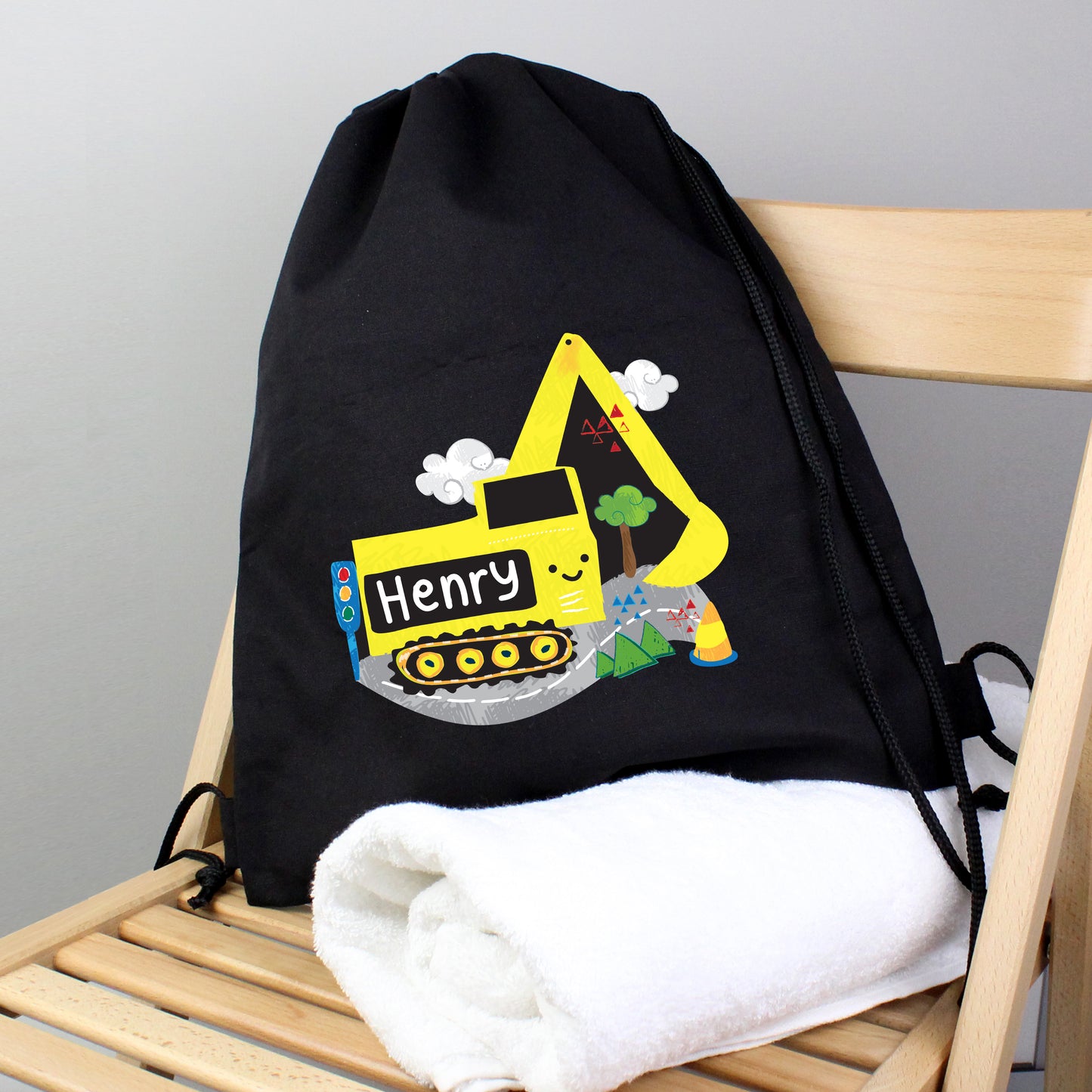 Personalised Digger Black Swim & Kit Bag - Personalise It!