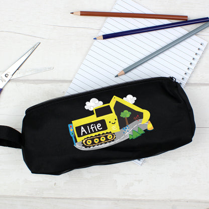 Personalised Digger Black Pencil Case - Personalise It!