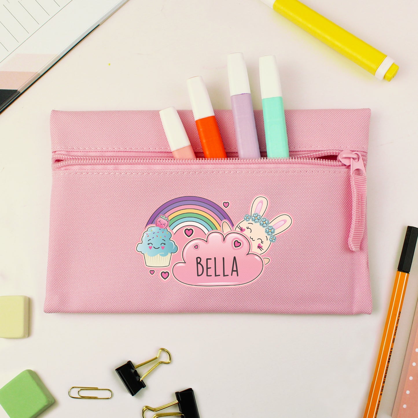 Personalised Cute Bunny Pink Pencil Case - Personalise It!