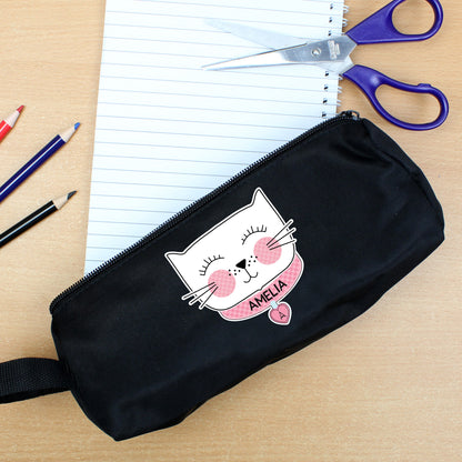 Personalised Cute Cat Black Pencil Case - Personalise It!