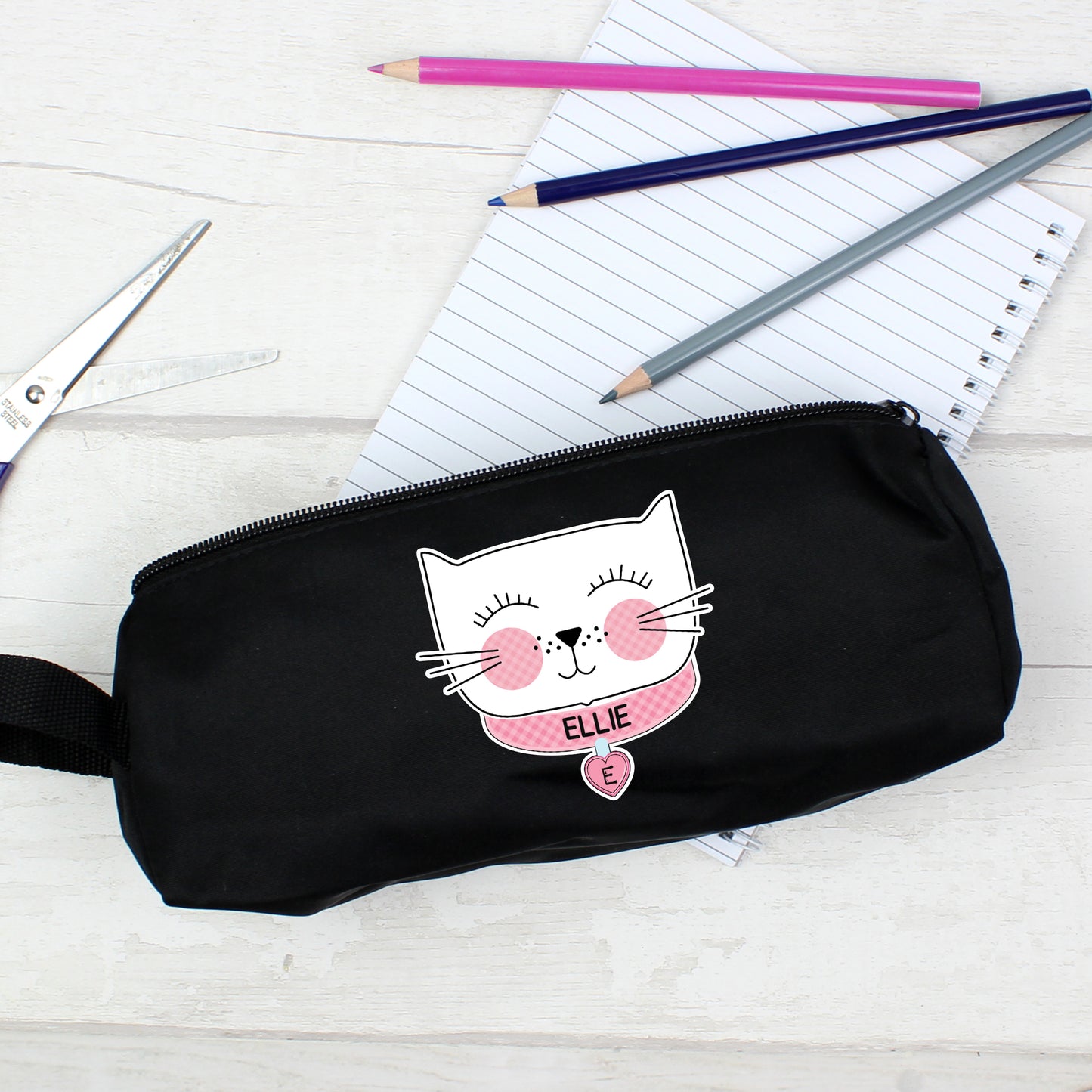 Personalised Cute Cat Black Pencil Case - Personalise It!