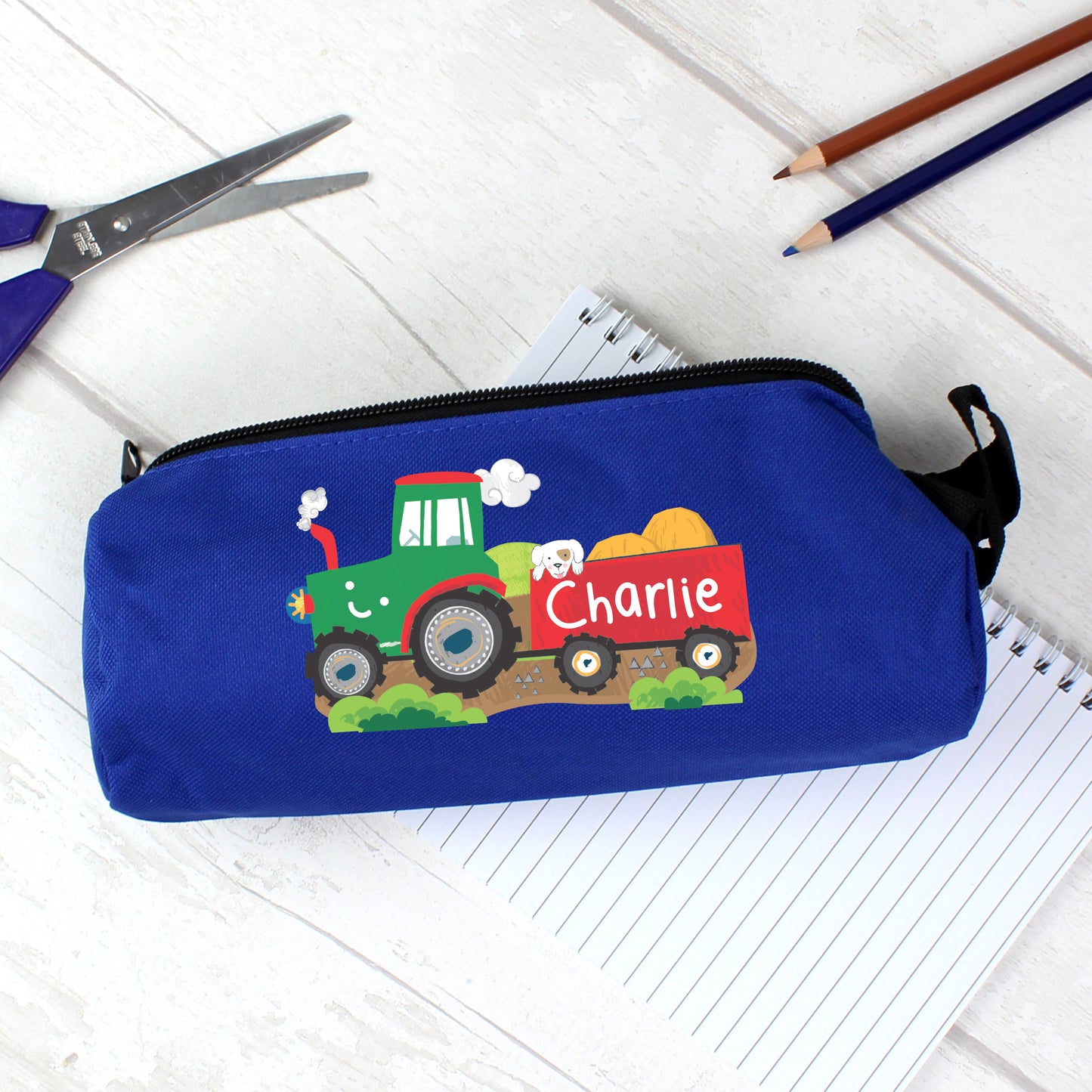 Personalised Tractor Blue Pencil Case - Personalise It!