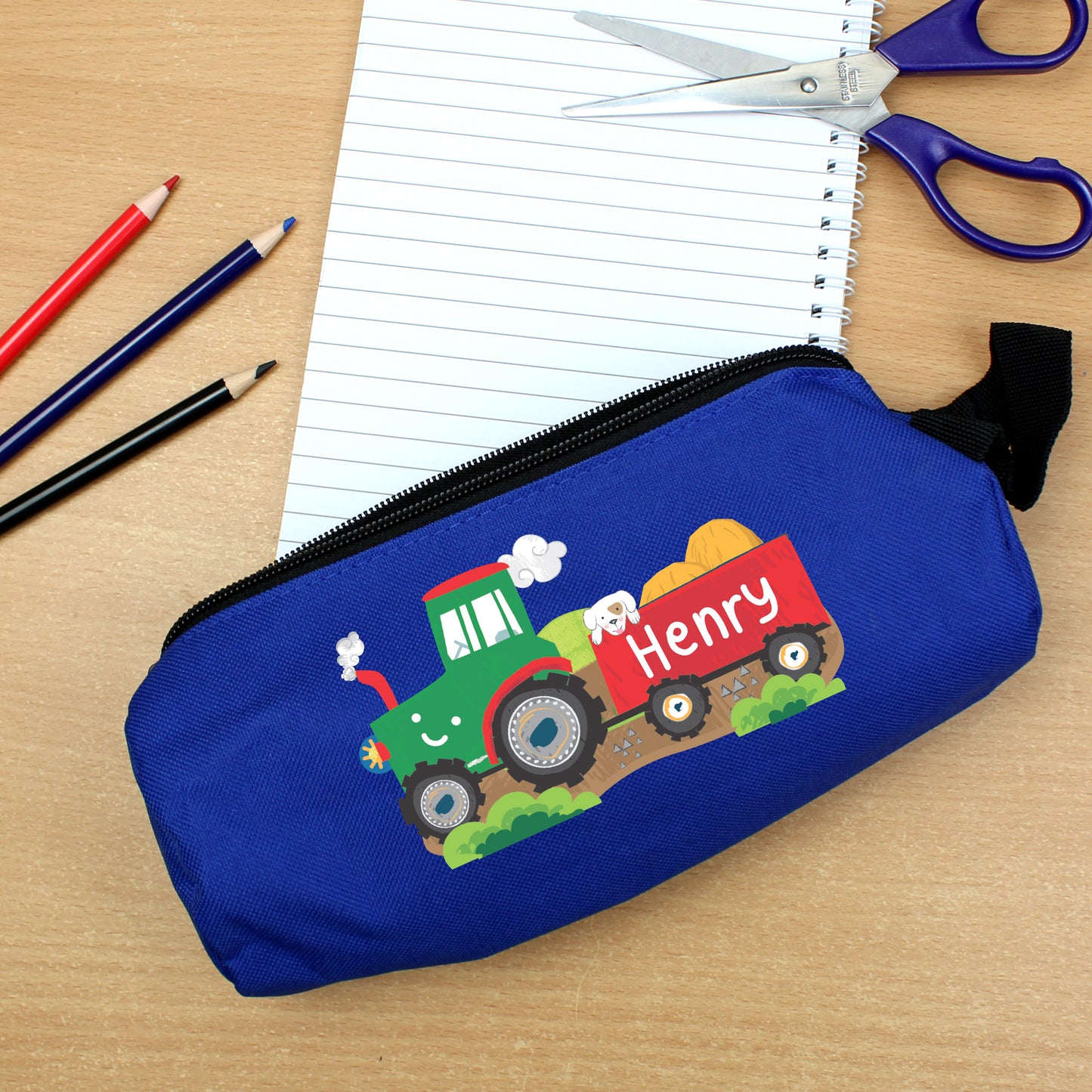 Personalised Tractor Blue Pencil Case - Personalise It!