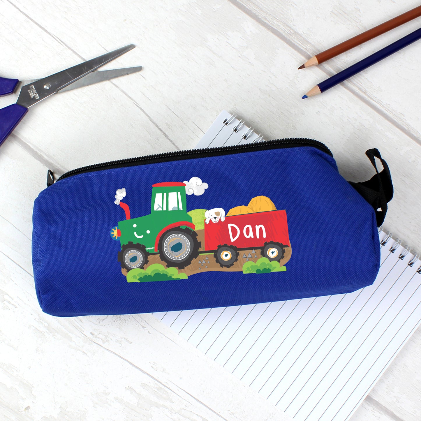 Personalised Tractor Blue Pencil Case - Personalise It!