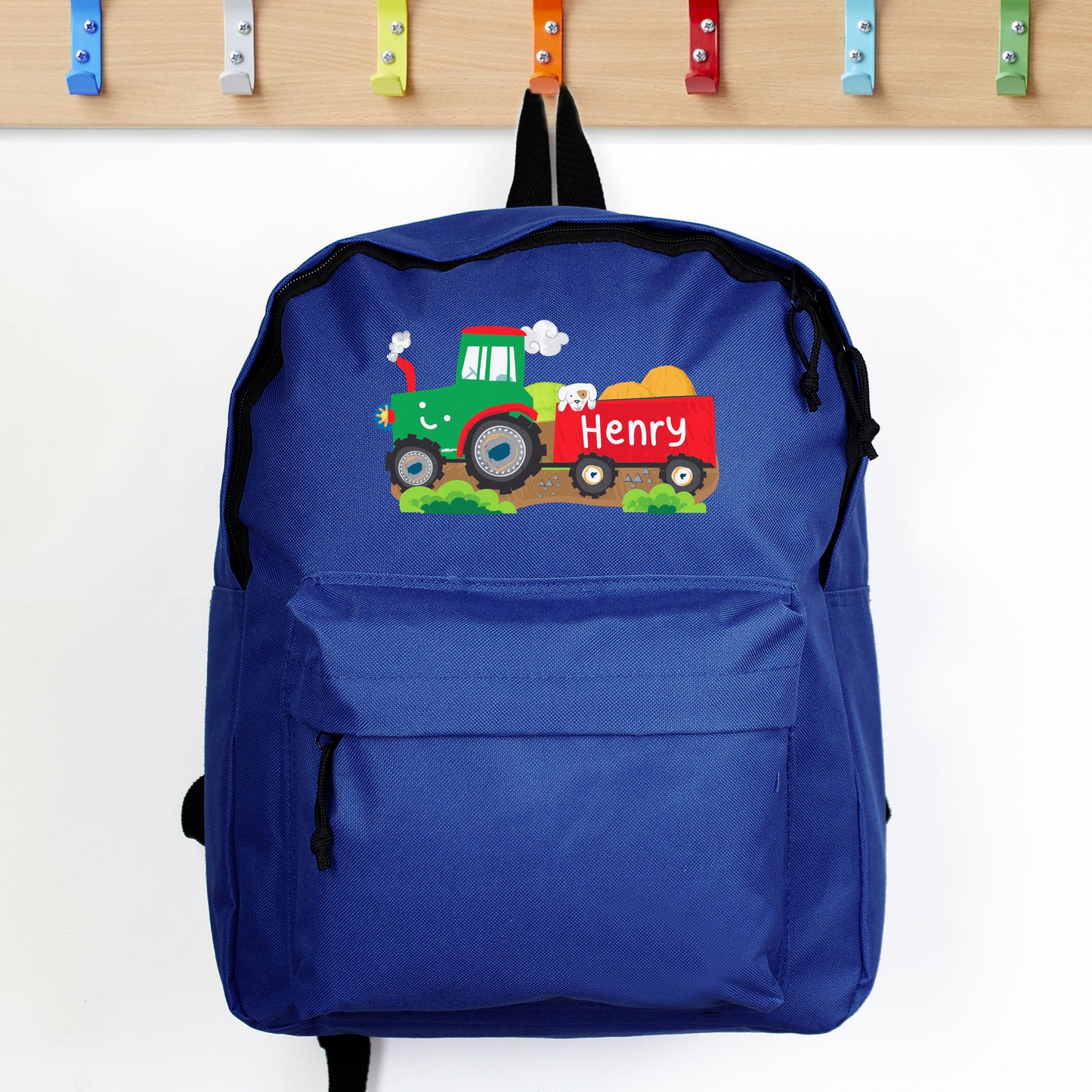 Personalised Tractor Blue Backpack - Personalise It!
