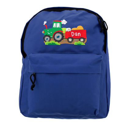 Personalised Tractor Blue Backpack - Personalise It!