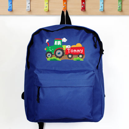 Personalised Tractor Blue Backpack - Personalise It!