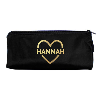 Personalised Gold Heart Black Pencil Case - Personalise It!