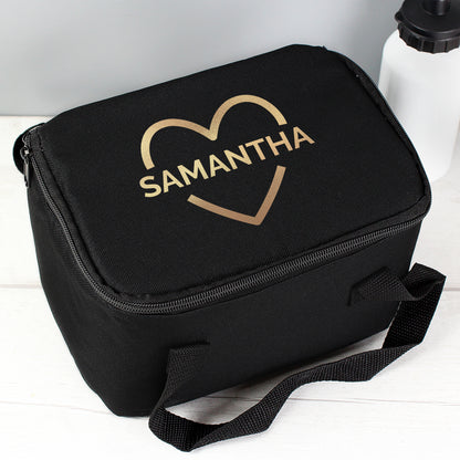 Personalised Gold Heart Black Lunch Bag - Personalise It!