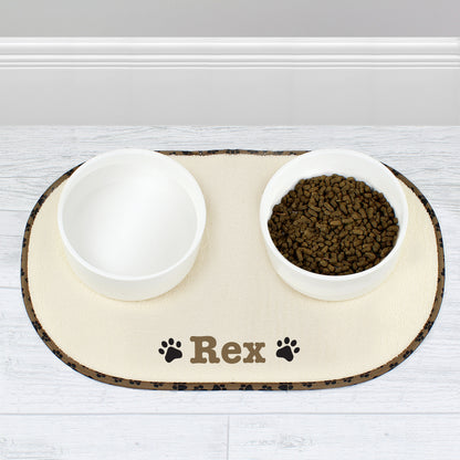 Personalised Brown Paw Print Pet Bowl Placemat - Personalise It!