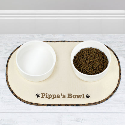 Personalised Brown Paw Print Pet Bowl Placemat - Personalise It!