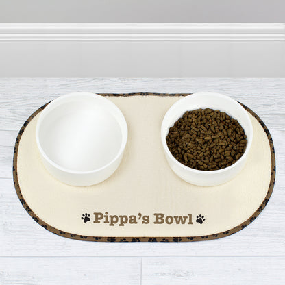 Personalised Brown Paw Print Pet Bowl Placemat - Personalise It!