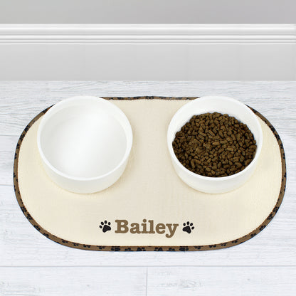 Personalised Brown Paw Print Pet Bowl Placemat - Personalise It!