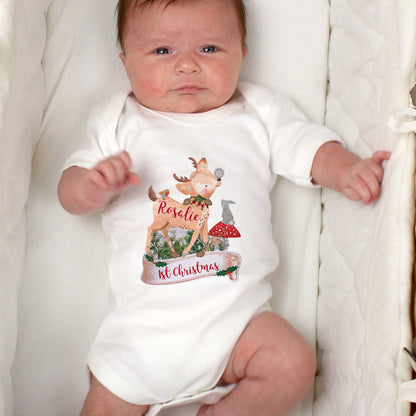 Personalised Festive Fawn 0-3 Months Baby Vest - Personalise It!