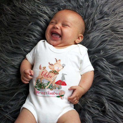 Personalised Festive Fawn 0-3 Months Baby Vest - Personalise It!