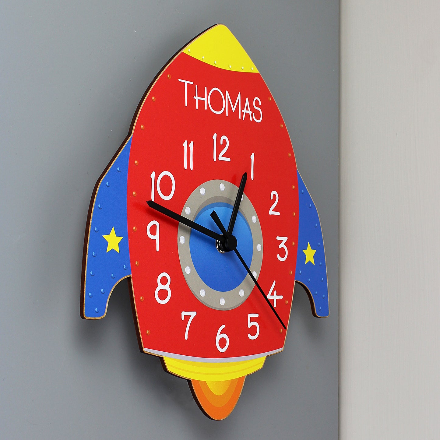 Personalised Rocket Shape Wooden Clock - Personalise It!