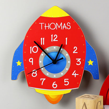 Personalised Rocket Shape Wooden Clock - Personalise It!