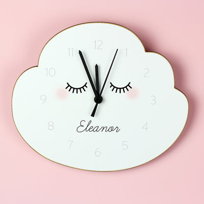 Personalised Eyelash Cloud Shape Wooden Clock - Personalise It!