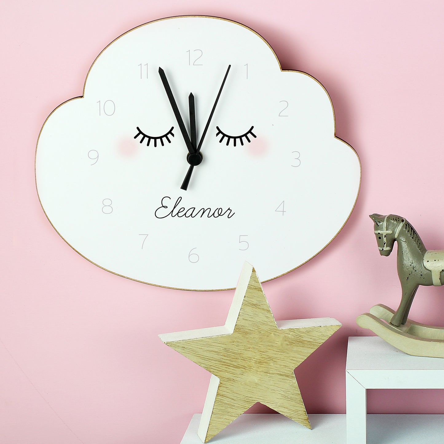 Personalised Eyelash Cloud Shape Wooden Clock - Personalise It!
