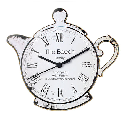 Personalised Teapot Shape Wooden Clock - Personalise It!