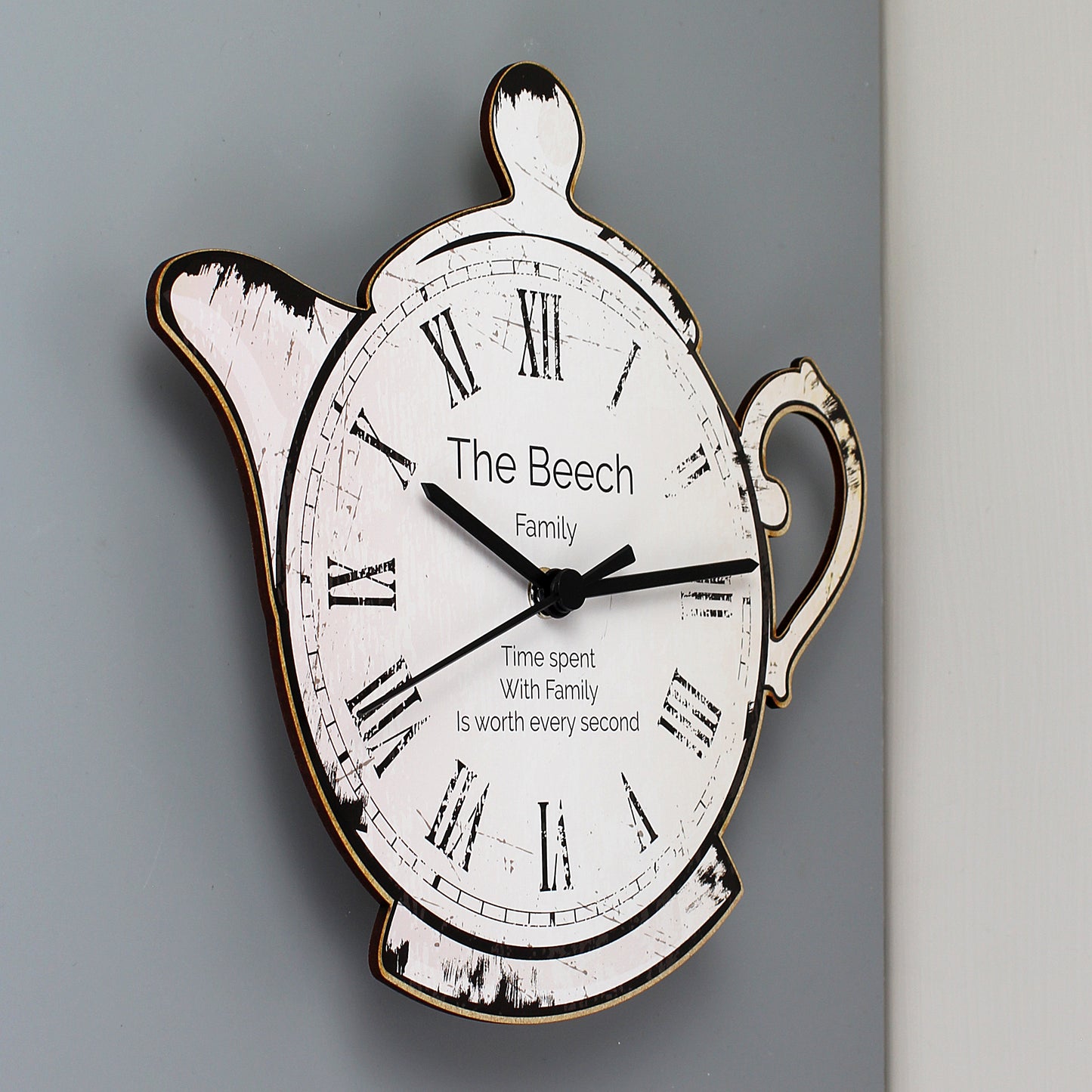 Personalised Teapot Shape Wooden Clock - Personalise It!