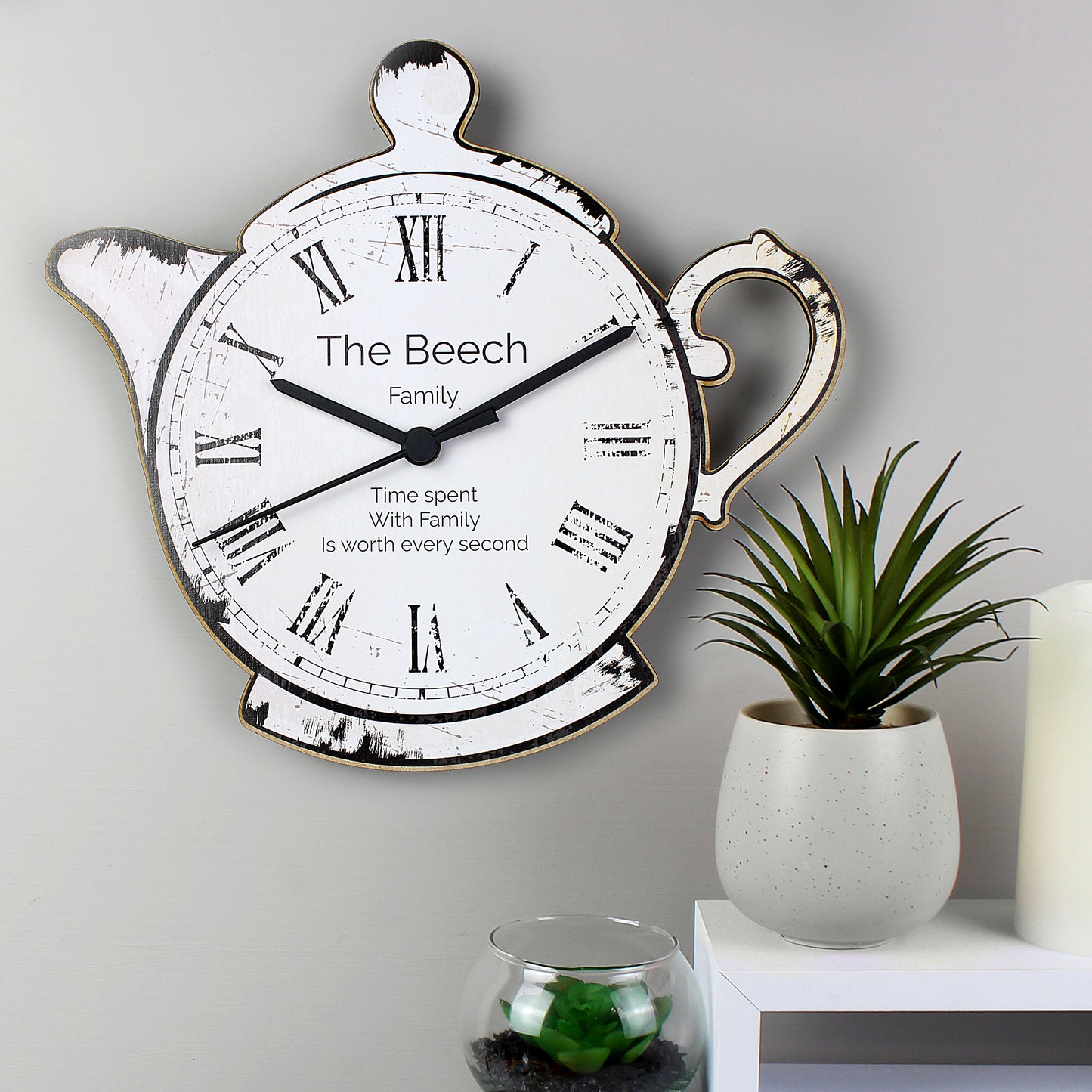 Personalised Teapot Shape Wooden Clock - Personalise It!