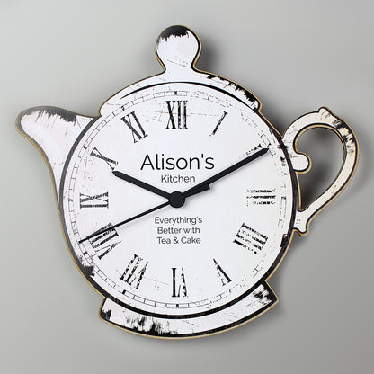 Personalised Teapot Shape Wooden Clock - Personalise It!
