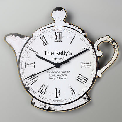 Personalised Teapot Shape Wooden Clock - Personalise It!