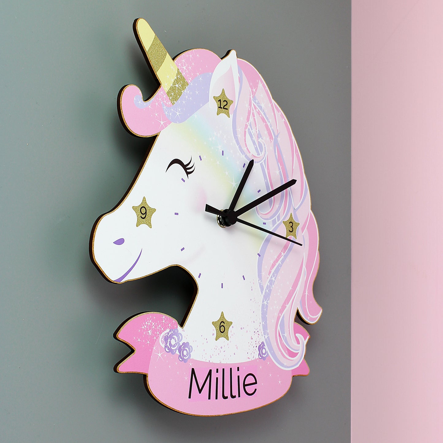 Personalised Unicorn Shape Wooden Clock - Personalise It!