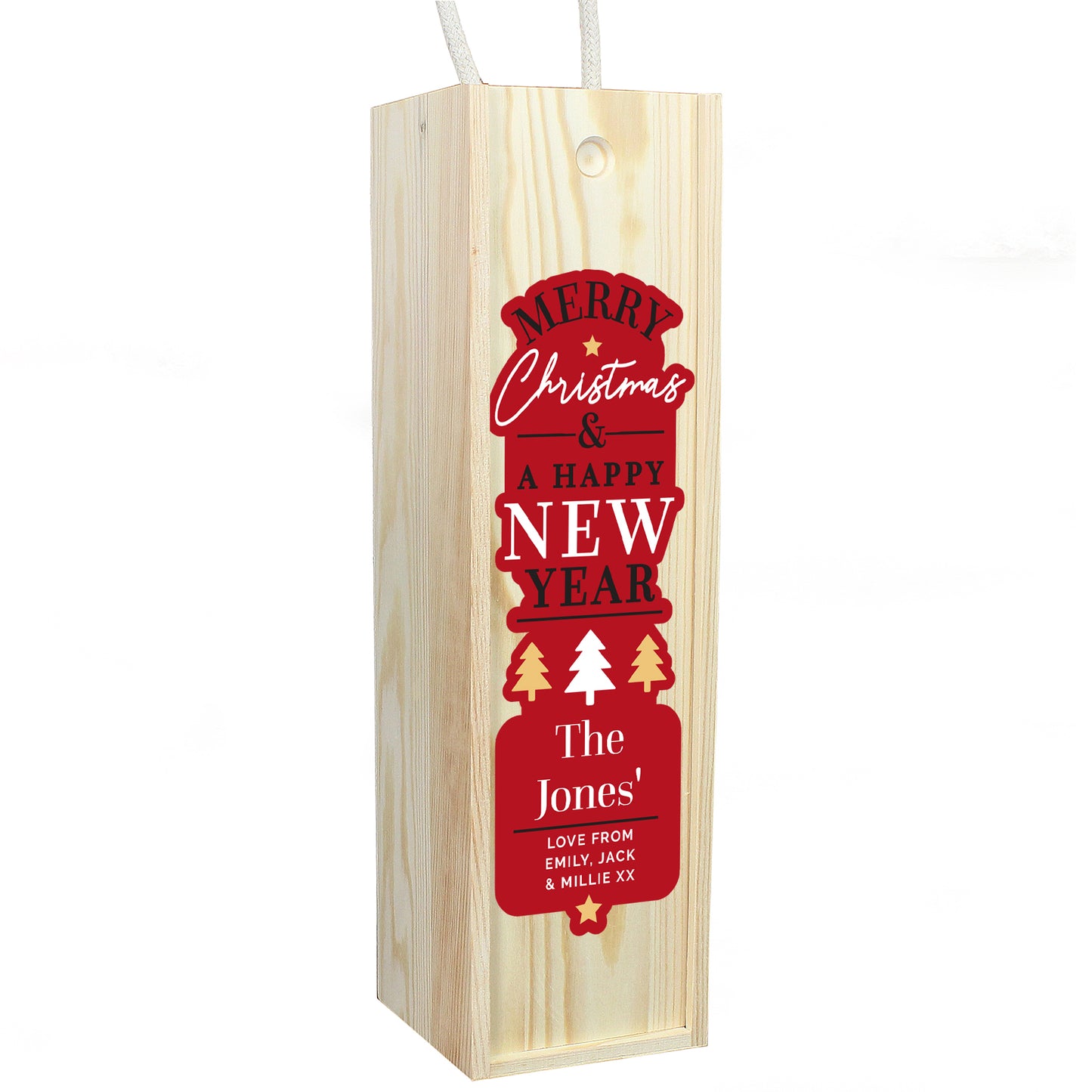 Personalised Merry Christmas & A Happy New Year Wooden Wine Bottle Box - Personalise It!