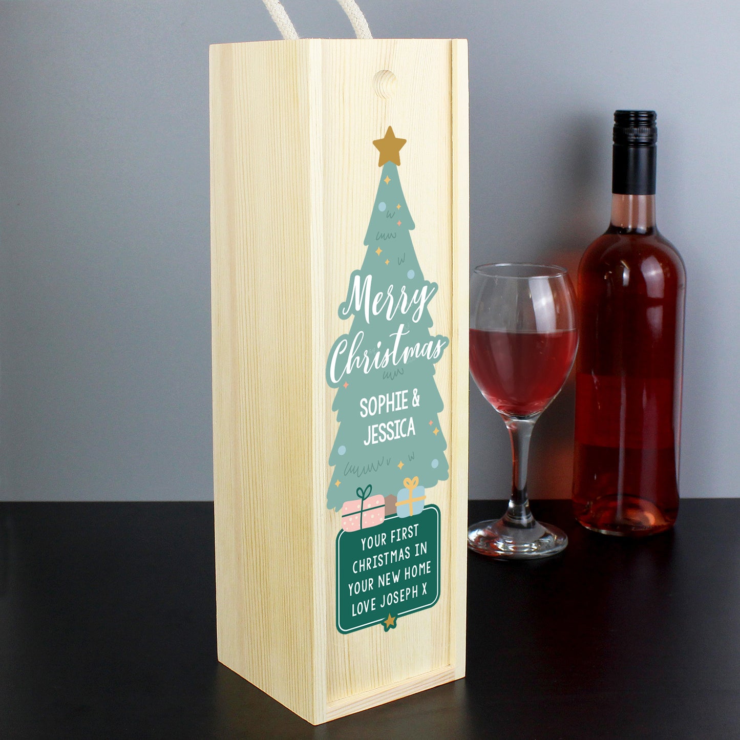 Personalised Merry Christmas Wooden Wine Bottle Box - Personalise It!