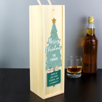 Personalised Merry Christmas Wooden Wine Bottle Box - Personalise It!